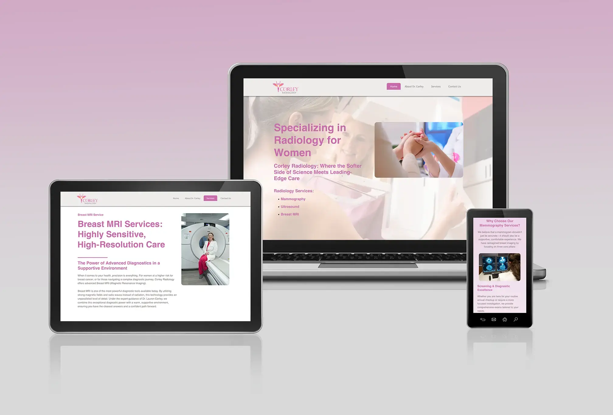 Corley Website shown on a phone, tablet and desktop monitor