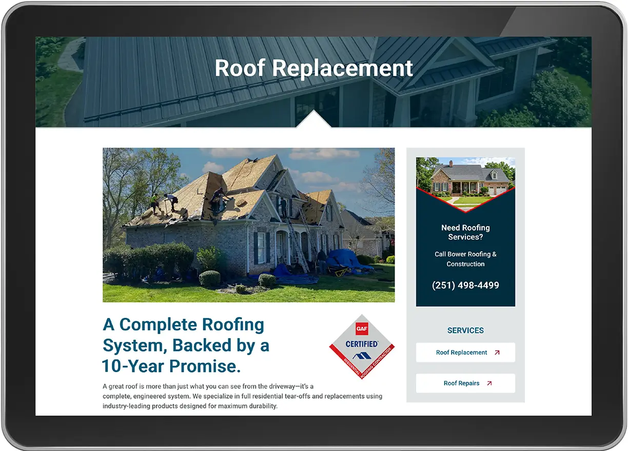 Bower Roofing Website Tablet