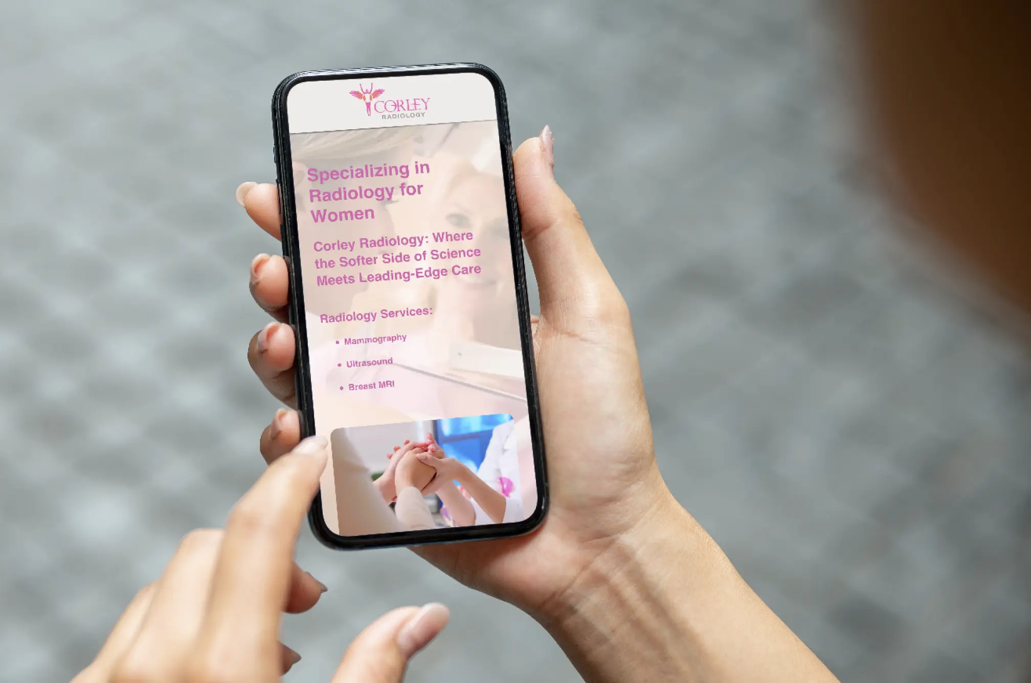 Corley Radiology Website Phone in hand