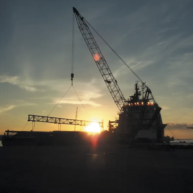 Theodore Industrial Port_shipping crane at sunset